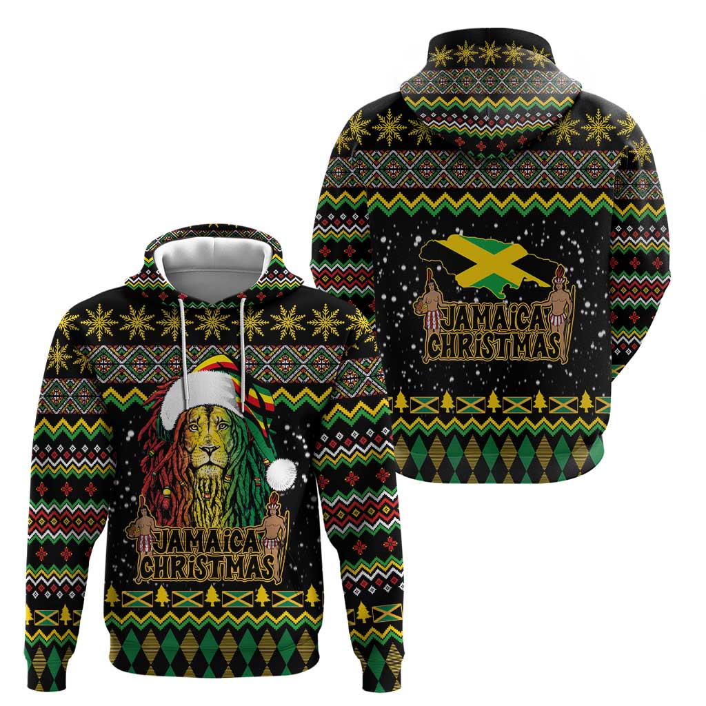 Jamaican Christmas Hoodie - Rastafarian Lion with Xmas Elements Reggae Style - Wonder Print Shop