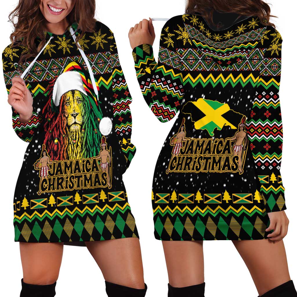 Jamaican Christmas Hoodie Dress - Rastafarian Lion with Xmas Elements Reggae Style - Wonder Print Shop