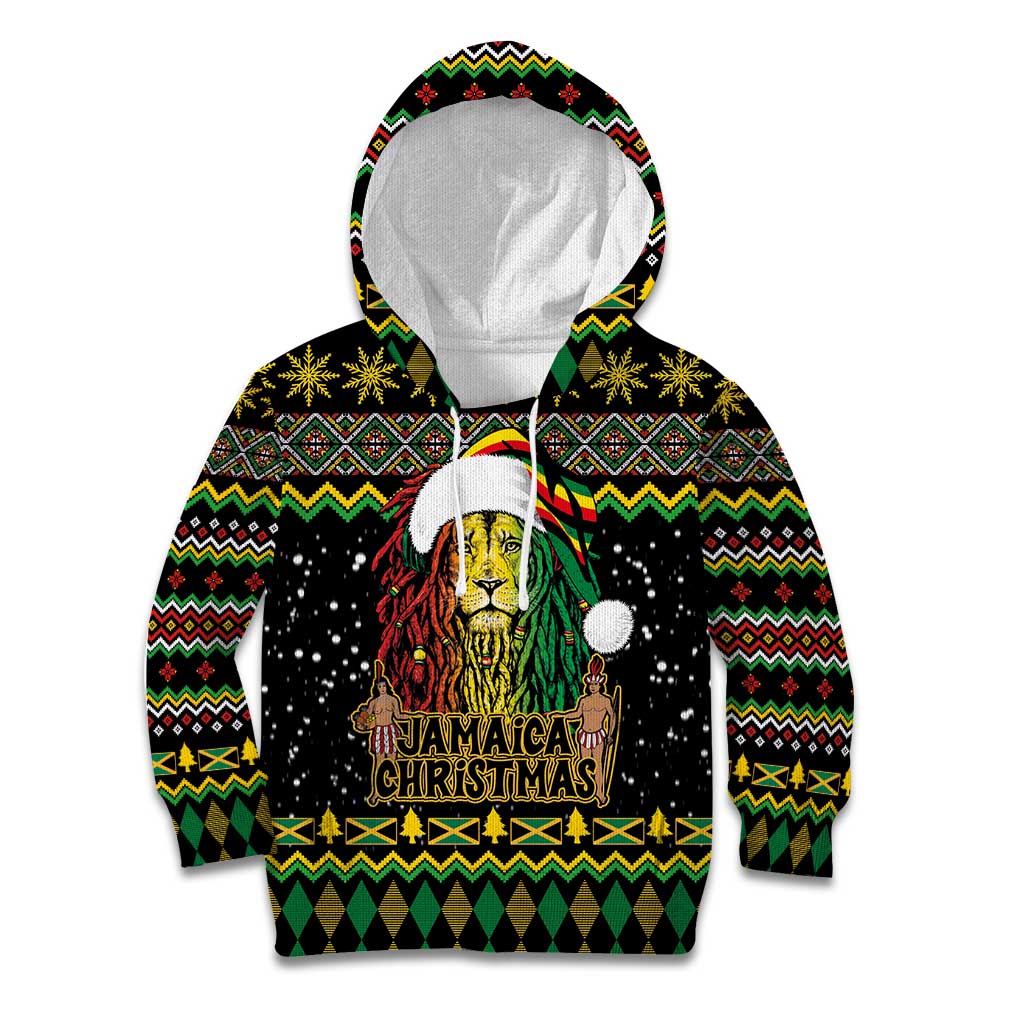 Jamaican Christmas Kid Hoodie - Rastafarian Lion with Xmas Elements Reggae Style - Wonder Print Shop