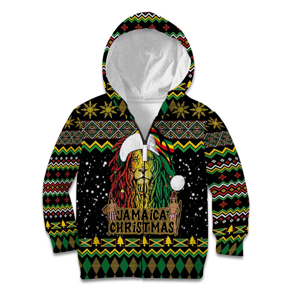 Jamaican Christmas Kid Hoodie - Rastafarian Lion with Xmas Elements Reggae Style - Wonder Print Shop