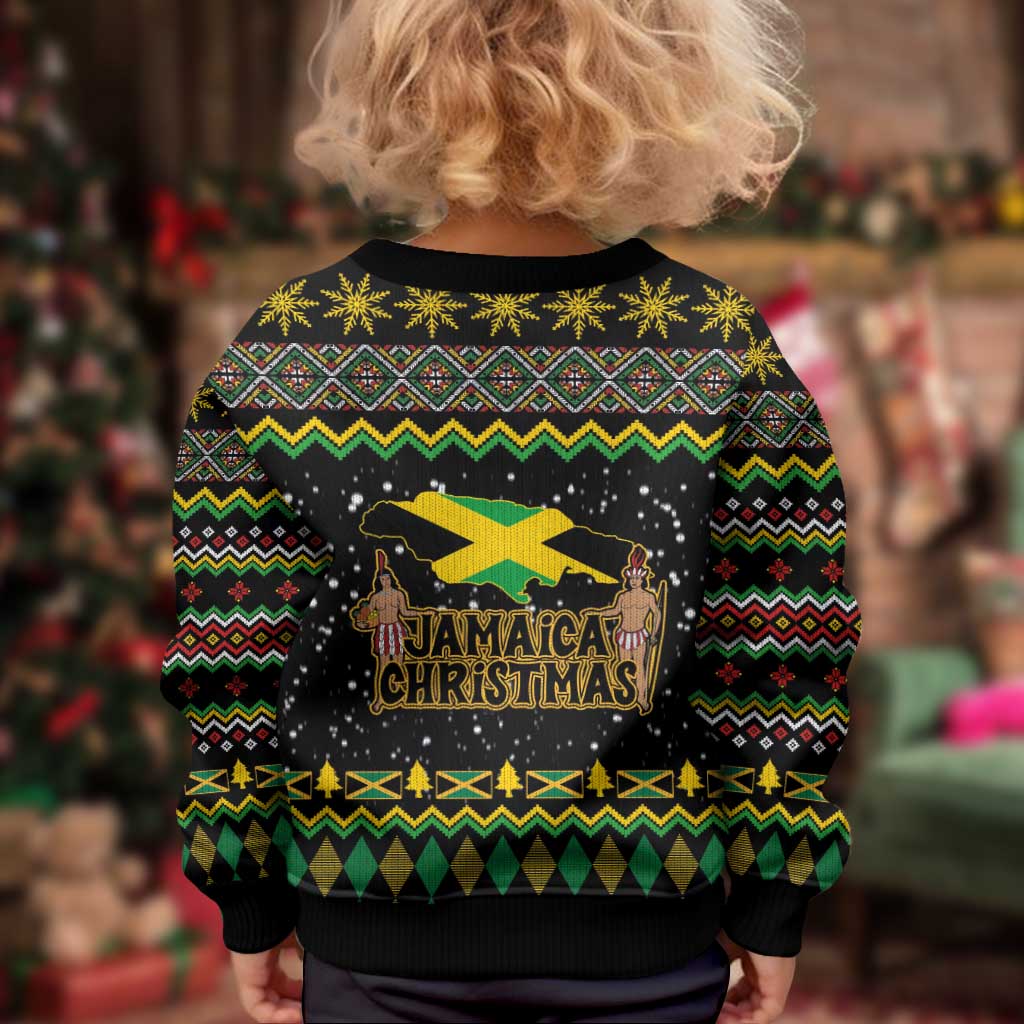 Jamaican Christmas Kid Ugly Christmas Sweater - Rastafarian Lion with Xmas Elements Reggae Style - Wonder Print Shop