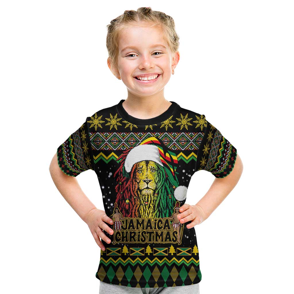 Jamaican Christmas Kid T Shirt - Rastafarian Lion with Xmas Elements Reggae Style - Wonder Print Shop
