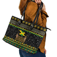 Jamaican Christmas Leather Tote Bag - Rastafarian Lion with Xmas Elements Reggae Style - Wonder Print Shop