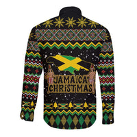 Jamaican Christmas Long Sleeve Button Shirt - Rastafarian Lion with Xmas Elements Reggae Style - Wonder Print Shop