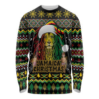 Jamaican Christmas Long Sleeve Shirt - Rastafarian Lion with Xmas Elements Reggae Style - Wonder Print Shop