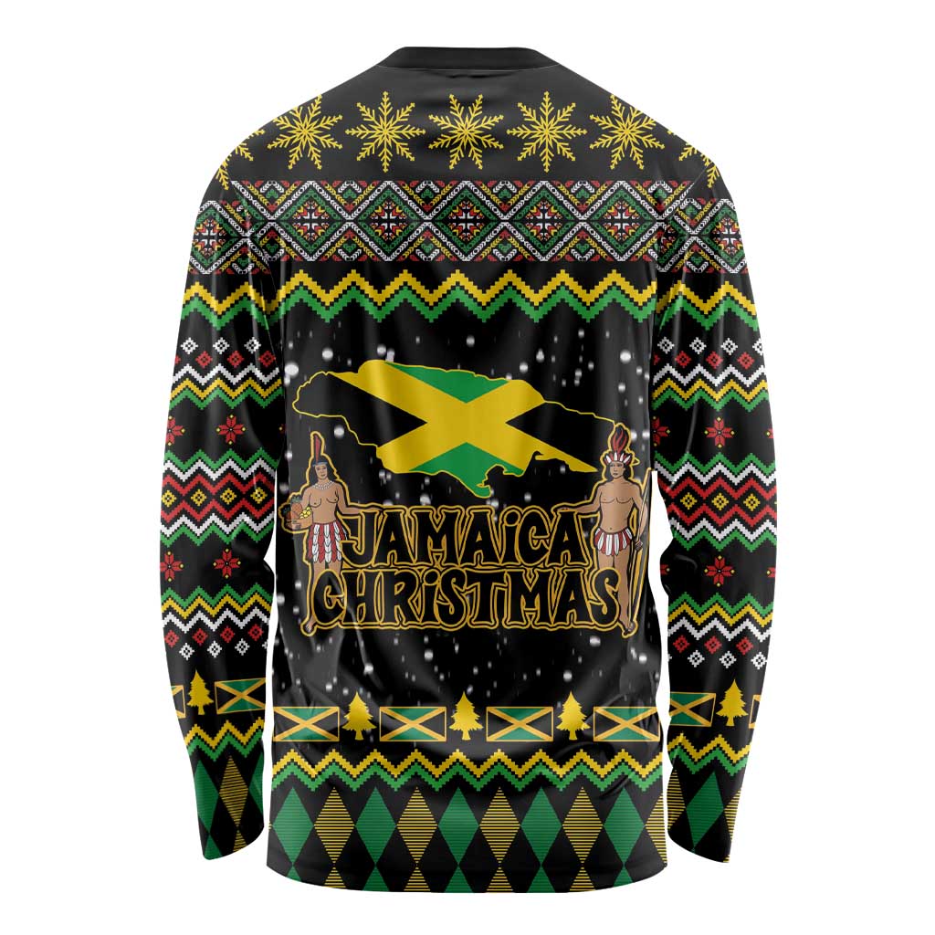 Jamaican Christmas Long Sleeve Shirt - Rastafarian Lion with Xmas Elements Reggae Style - Wonder Print Shop