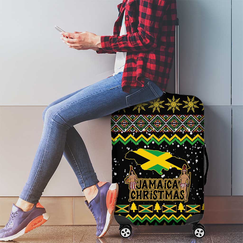 Jamaican Christmas Luggage Cover - Rastafarian Lion with Xmas Elements Reggae Style - Wonder Print Shop