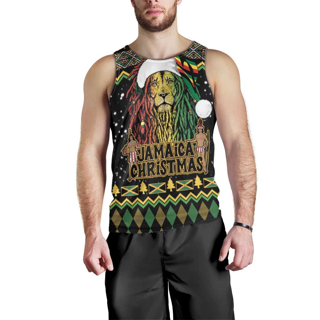 Jamaican Christmas Men Tank Top - Rastafarian Lion with Xmas Elements Reggae Style - Wonder Print Shop
