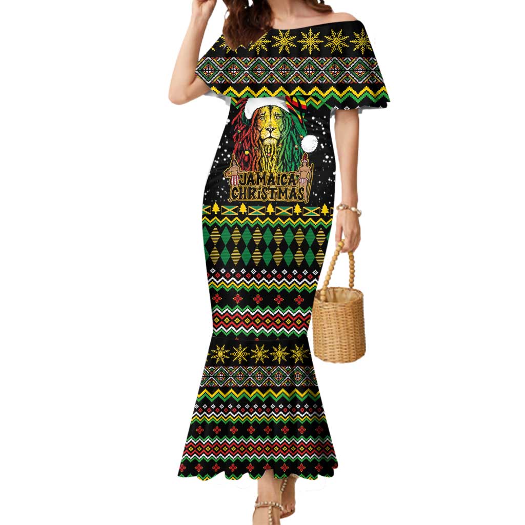 Jamaican Christmas Mermaid Dress - Rastafarian Lion with Xmas Elements Reggae Style - Wonder Print Shop