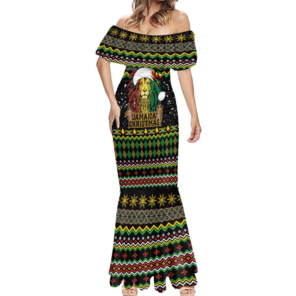 Jamaican Christmas Mermaid Dress - Rastafarian Lion with Xmas Elements Reggae Style - Wonder Print Shop