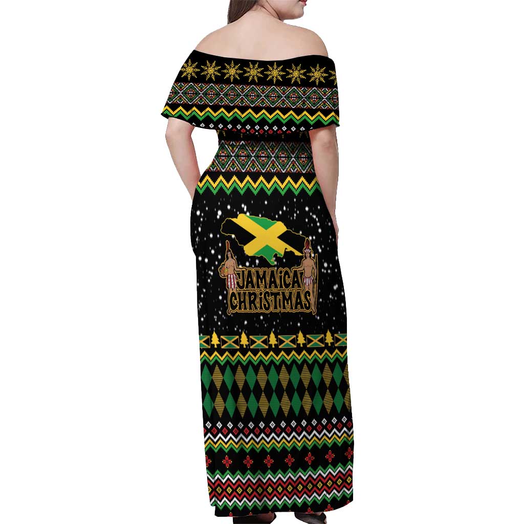 Jamaican Christmas Off Shoulder Maxi Dress - Rastafarian Lion with Xmas Elements Reggae Style - Wonder Print Shop