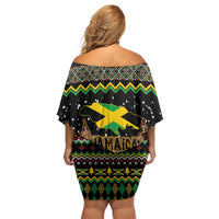 Jamaican Christmas Off Shoulder Short Dress - Rastafarian Lion with Xmas Elements Reggae Style - Wonder Print Shop