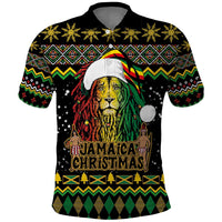 Jamaican Christmas Polo Shirt - Rastafarian Lion with Xmas Elements Reggae Style - Wonder Print Shop