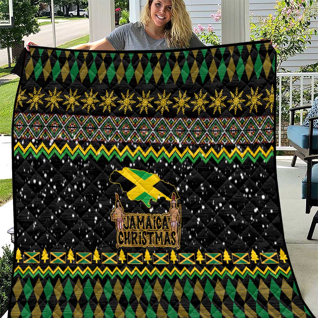 Jamaican Christmas Quilt - Rastafarian Lion with Xmas Elements Reggae Style - Wonder Print Shop