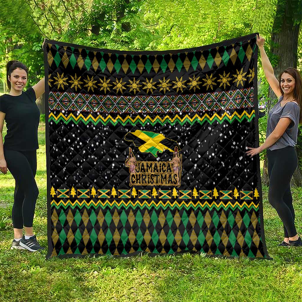 Jamaican Christmas Quilt - Rastafarian Lion with Xmas Elements Reggae Style - Wonder Print Shop
