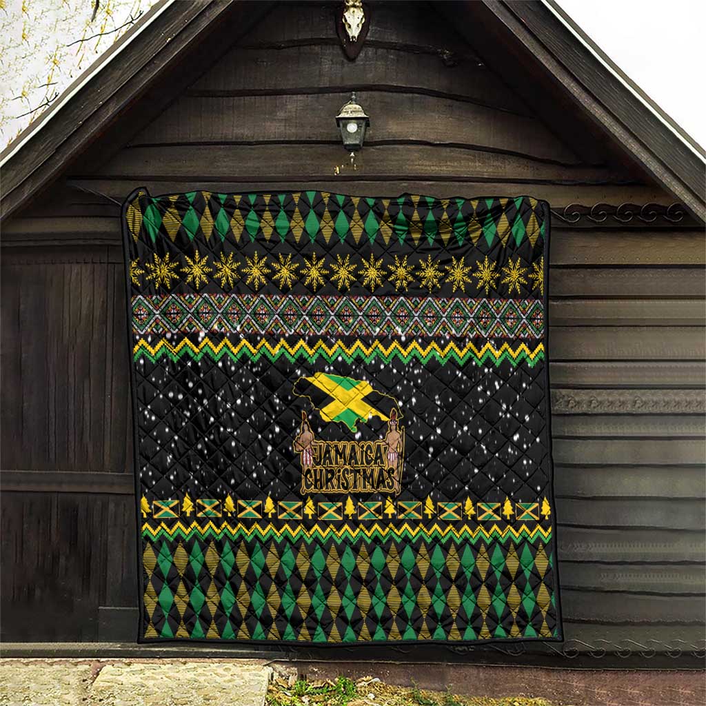 Jamaican Christmas Quilt - Rastafarian Lion with Xmas Elements Reggae Style - Wonder Print Shop