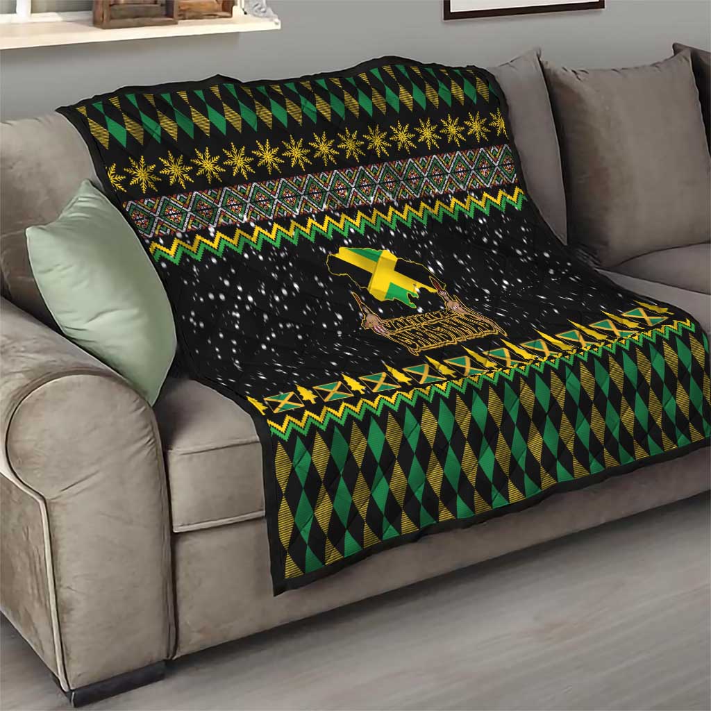 Jamaican Christmas Quilt - Rastafarian Lion with Xmas Elements Reggae Style - Wonder Print Shop