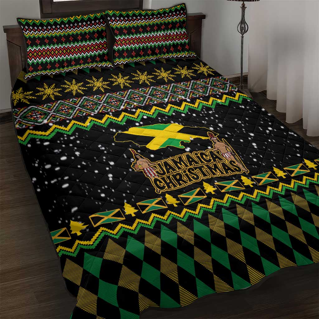 Jamaican Christmas Quilt Bed Set - Rastafarian Lion with Xmas Elements Reggae Style - Wonder Print Shop