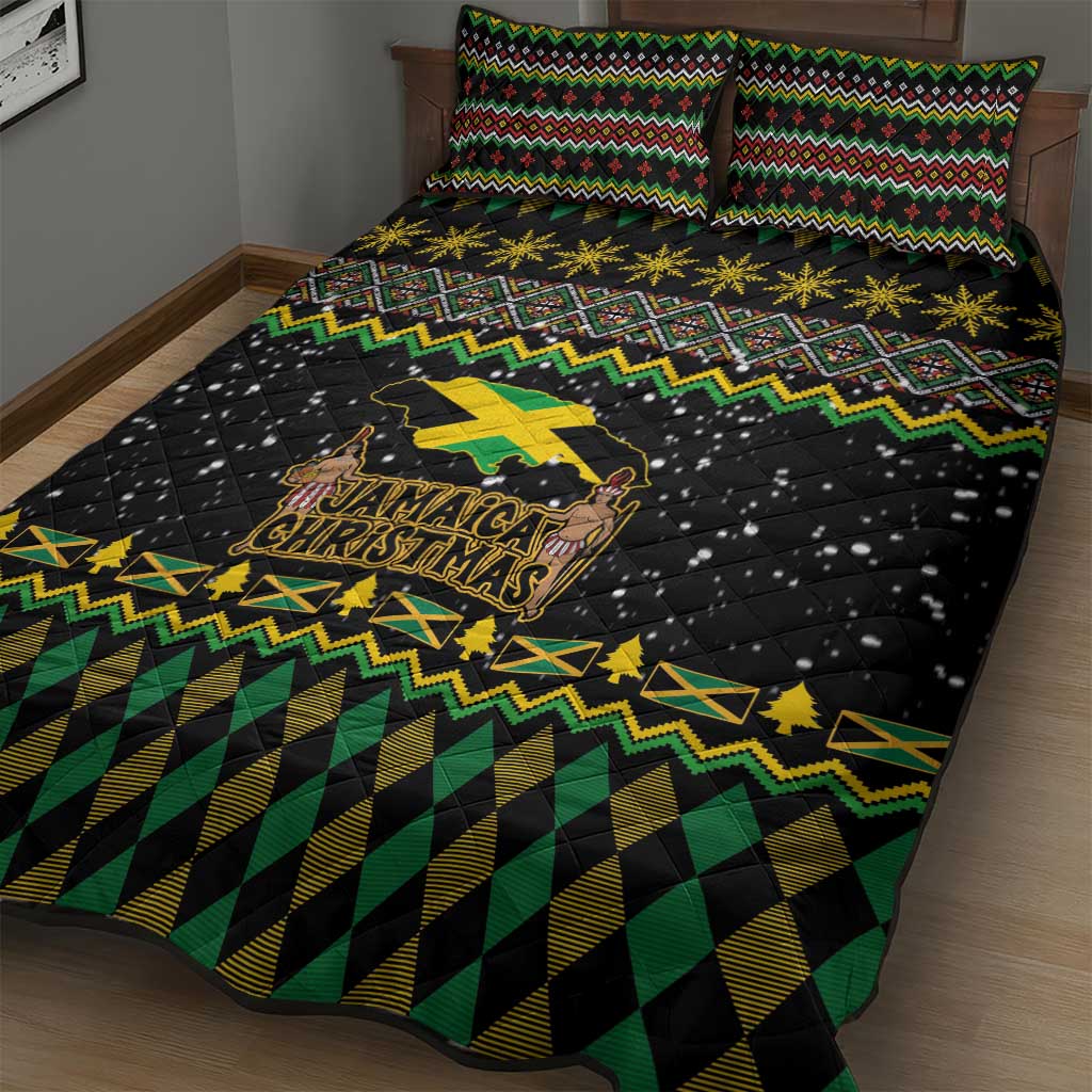 Jamaican Christmas Quilt Bed Set - Rastafarian Lion with Xmas Elements Reggae Style - Wonder Print Shop