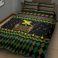 Jamaican Christmas Quilt Bed Set - Rastafarian Lion with Xmas Elements Reggae Style - Wonder Print Shop