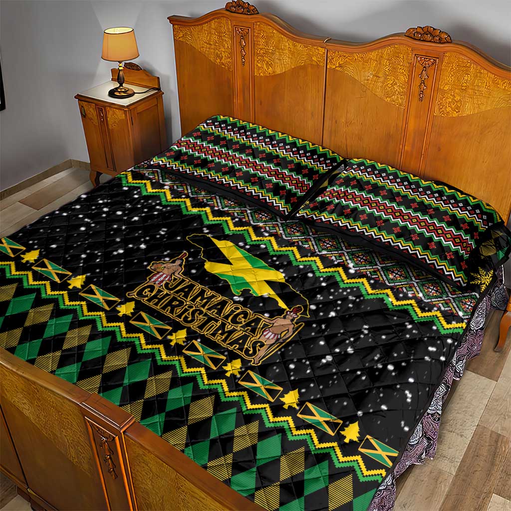 Jamaican Christmas Quilt Bed Set - Rastafarian Lion with Xmas Elements Reggae Style - Wonder Print Shop