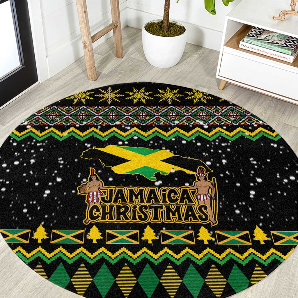 Jamaican Christmas Round Carpet - Rastafarian Lion with Xmas Elements Reggae Style