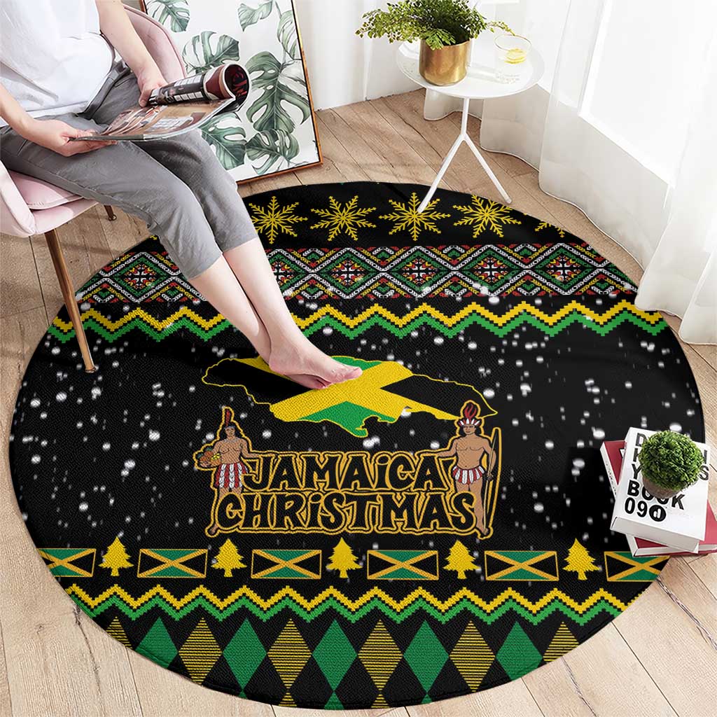 Jamaican Christmas Round Carpet - Rastafarian Lion with Xmas Elements Reggae Style