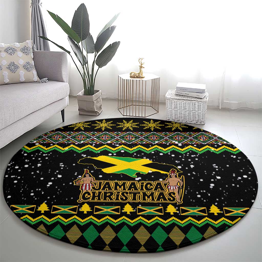 Jamaican Christmas Round Carpet - Rastafarian Lion with Xmas Elements Reggae Style