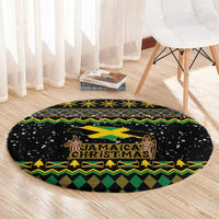 Jamaican Christmas Round Carpet - Rastafarian Lion with Xmas Elements Reggae Style
