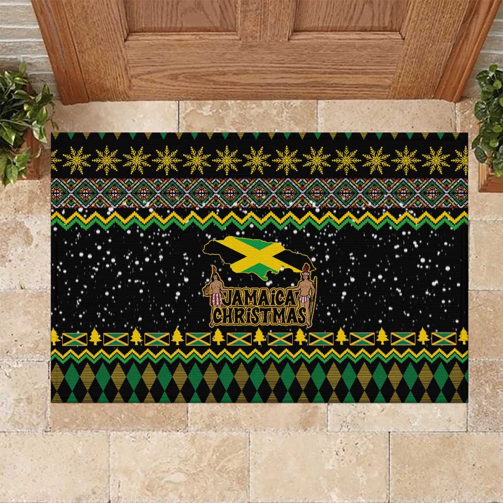 Jamaican Christmas Rubber Doormat - Rastafarian Lion with Xmas Elements Reggae Style - Wonder Print Shop