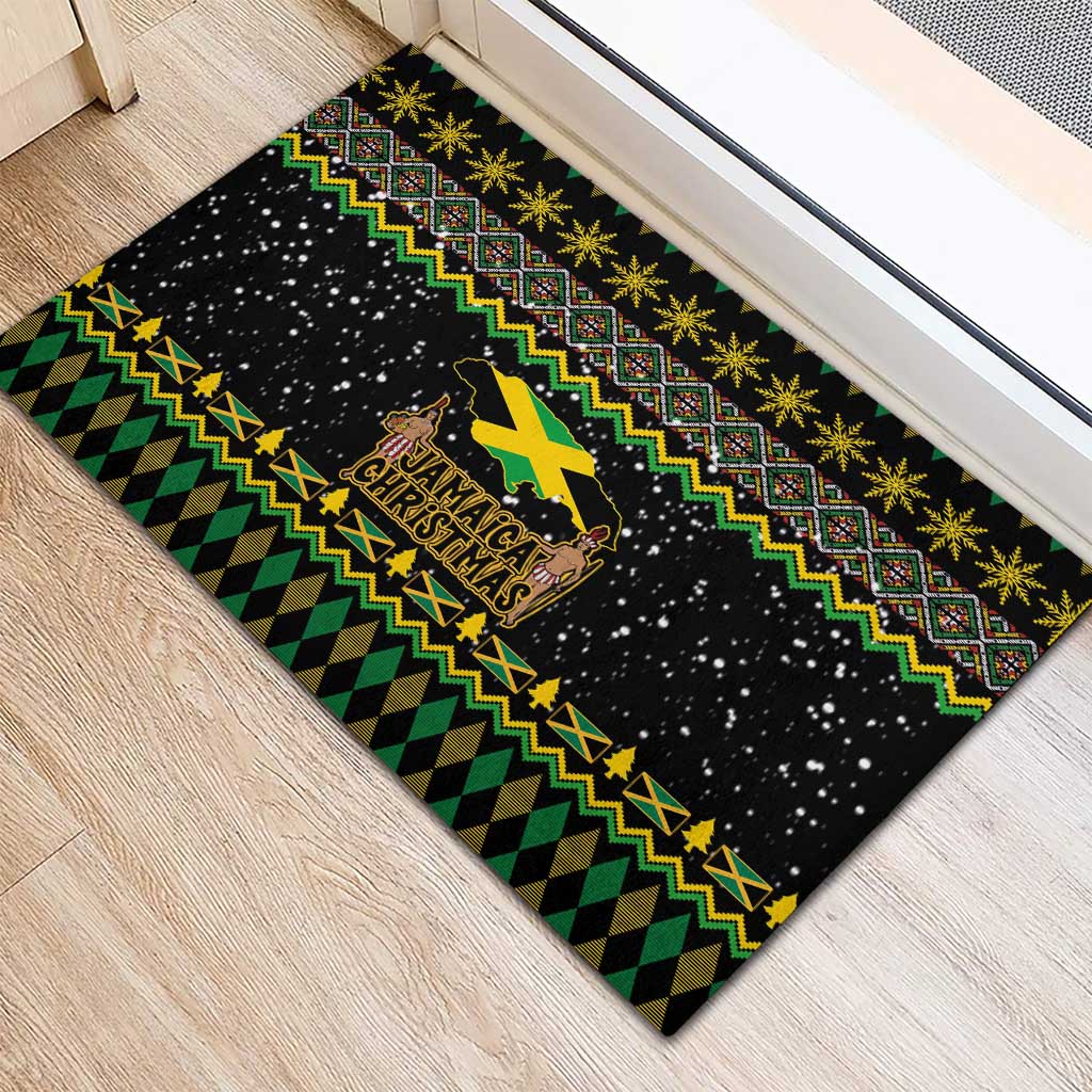 Jamaican Christmas Rubber Doormat - Rastafarian Lion with Xmas Elements Reggae Style - Wonder Print Shop