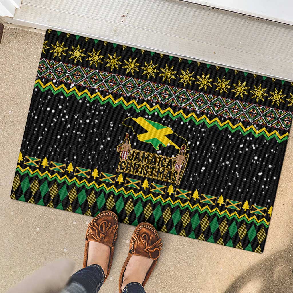 Jamaican Christmas Rubber Doormat - Rastafarian Lion with Xmas Elements Reggae Style - Wonder Print Shop