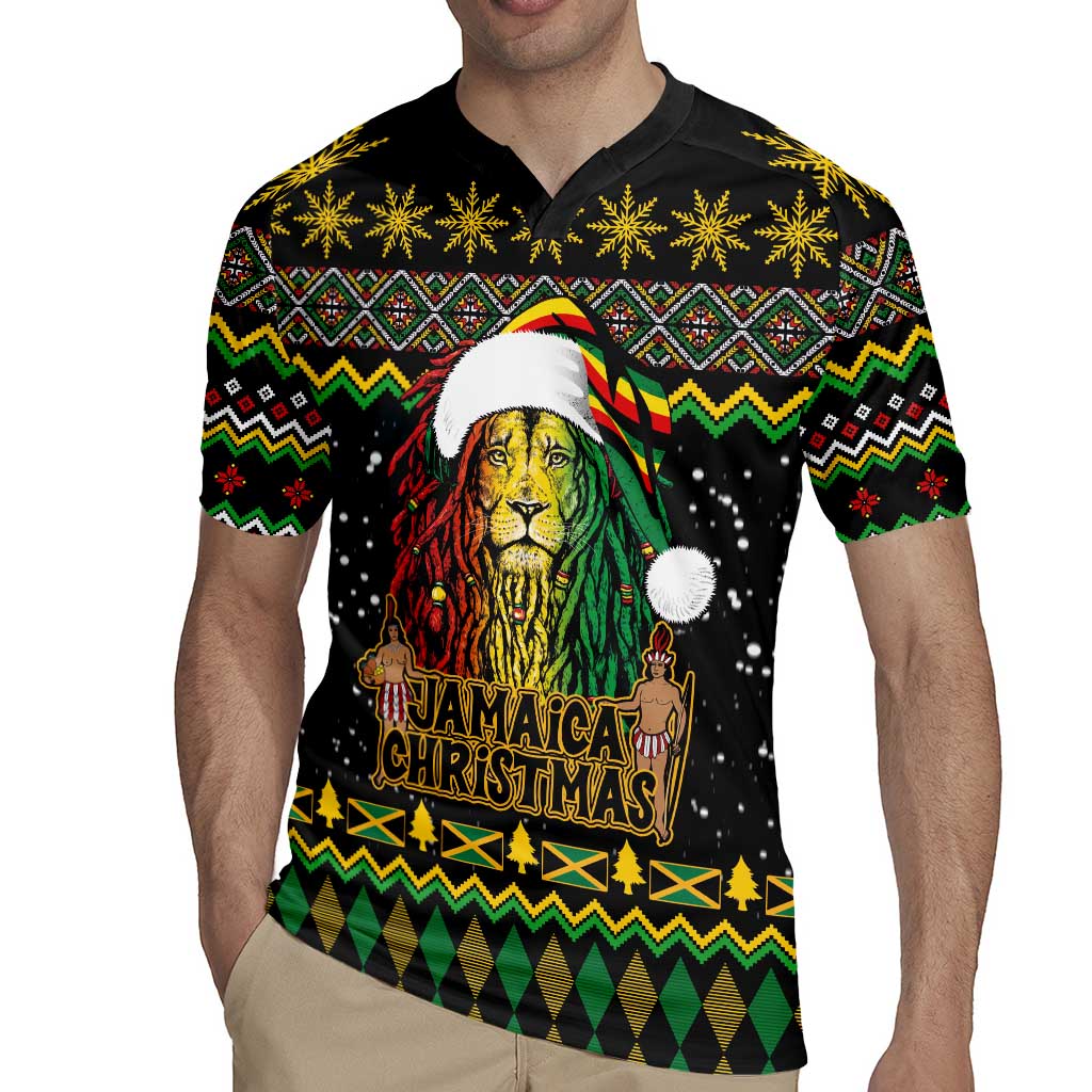 Jamaican Christmas Rugby Jersey - Rastafarian Lion with Xmas Elements Reggae Style - Wonder Print Shop