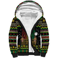 Jamaican Christmas Sherpa Hoodie - Rastafarian Lion with Xmas Elements Reggae Style - Wonder Print Shop