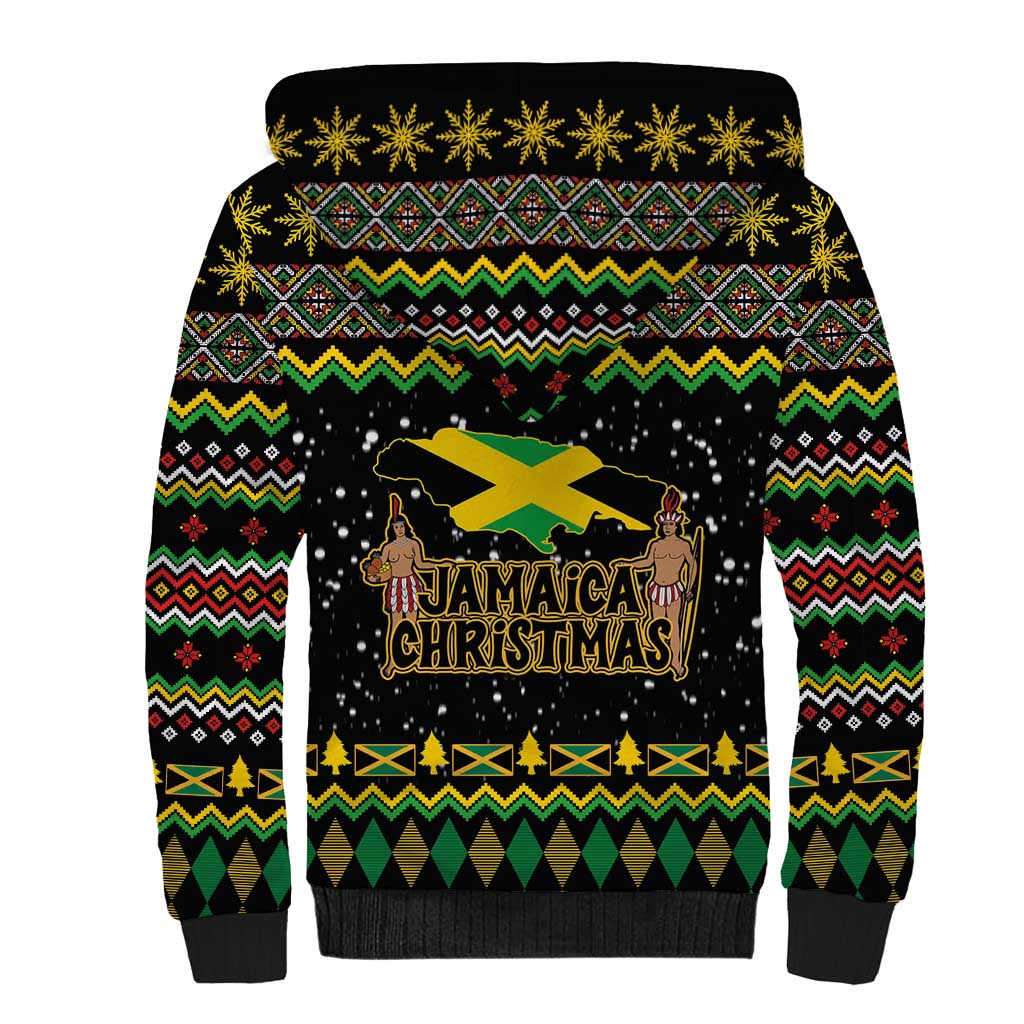 Jamaican Christmas Sherpa Hoodie - Rastafarian Lion with Xmas Elements Reggae Style - Wonder Print Shop