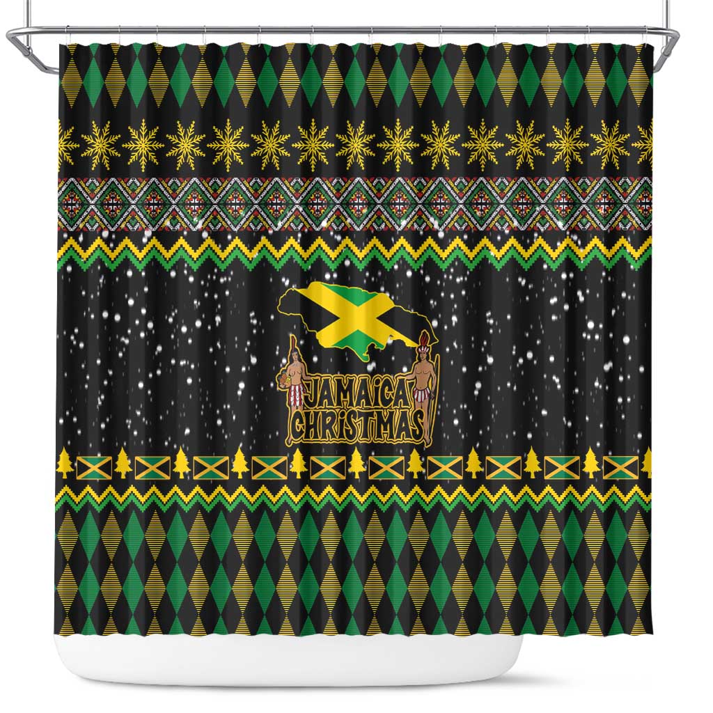 Jamaican Christmas Shower Curtain - Rastafarian Lion with Xmas Elements Reggae Style