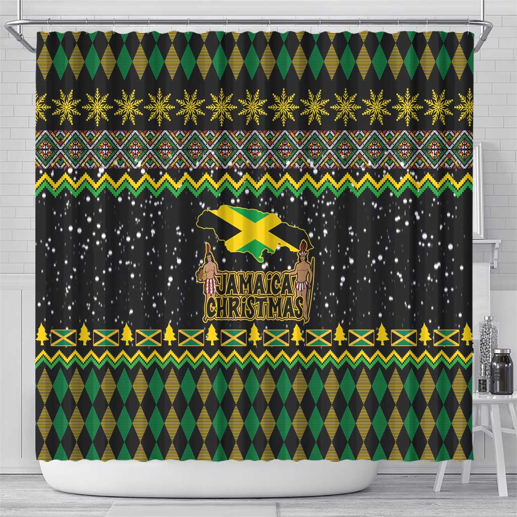 Jamaican Christmas Shower Curtain - Rastafarian Lion with Xmas Elements Reggae Style