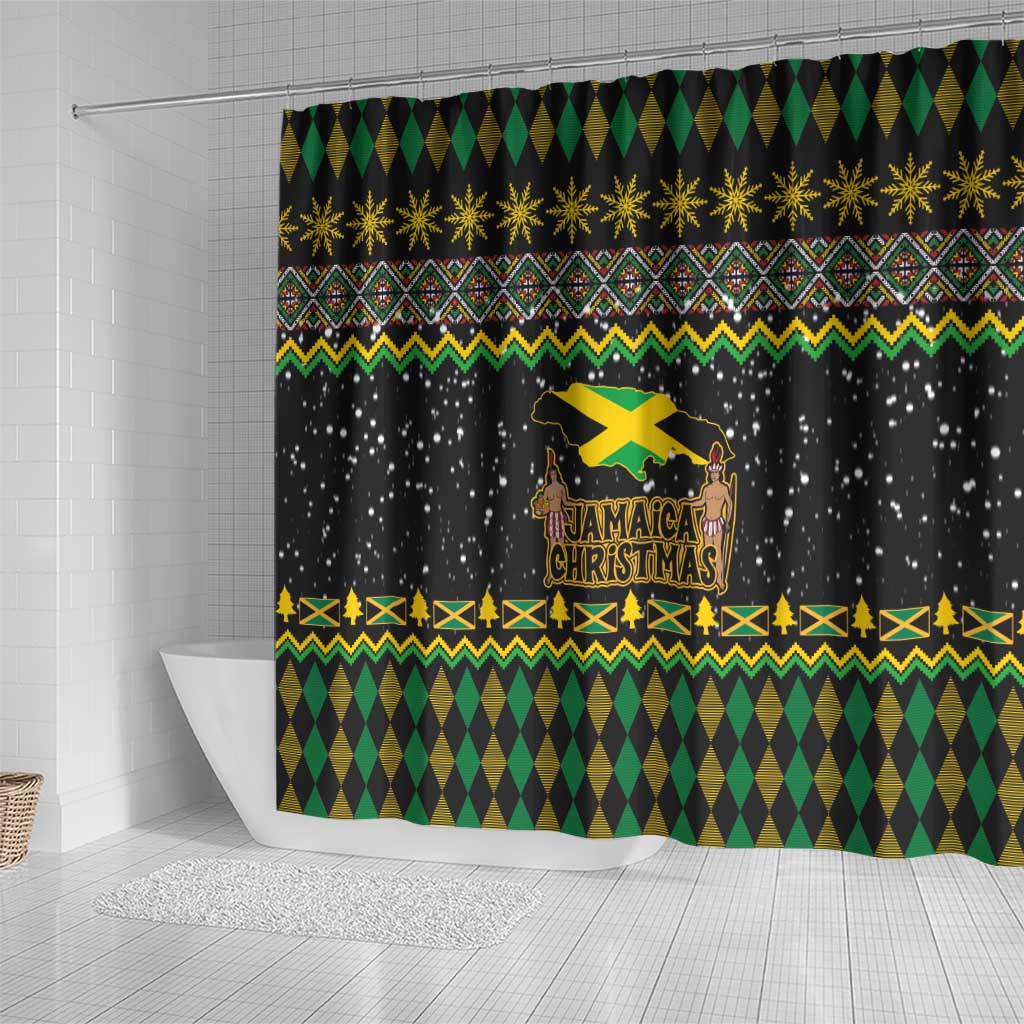 Jamaican Christmas Shower Curtain - Rastafarian Lion with Xmas Elements Reggae Style