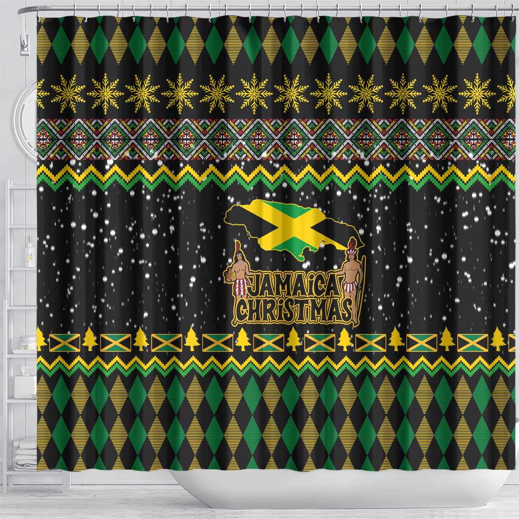Jamaican Christmas Shower Curtain - Rastafarian Lion with Xmas Elements Reggae Style