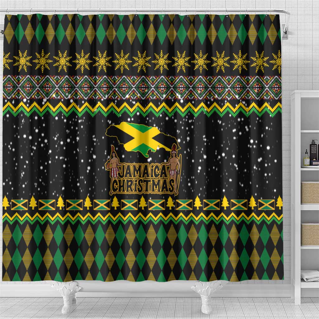Jamaican Christmas Shower Curtain - Rastafarian Lion with Xmas Elements Reggae Style