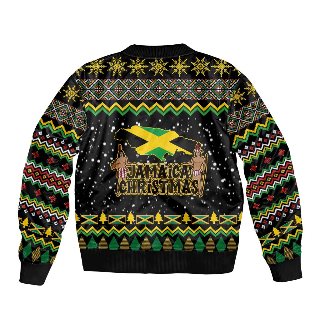 Jamaican Christmas Sleeve Zip Bomber Jacket - Rastafarian Lion with Xmas Elements Reggae Style - Wonder Print Shop