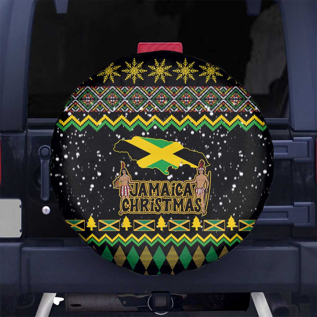 Jamaican Christmas Spare Tire Cover - Rastafarian Lion with Xmas Elements Reggae Style - Wonder Print Shop
