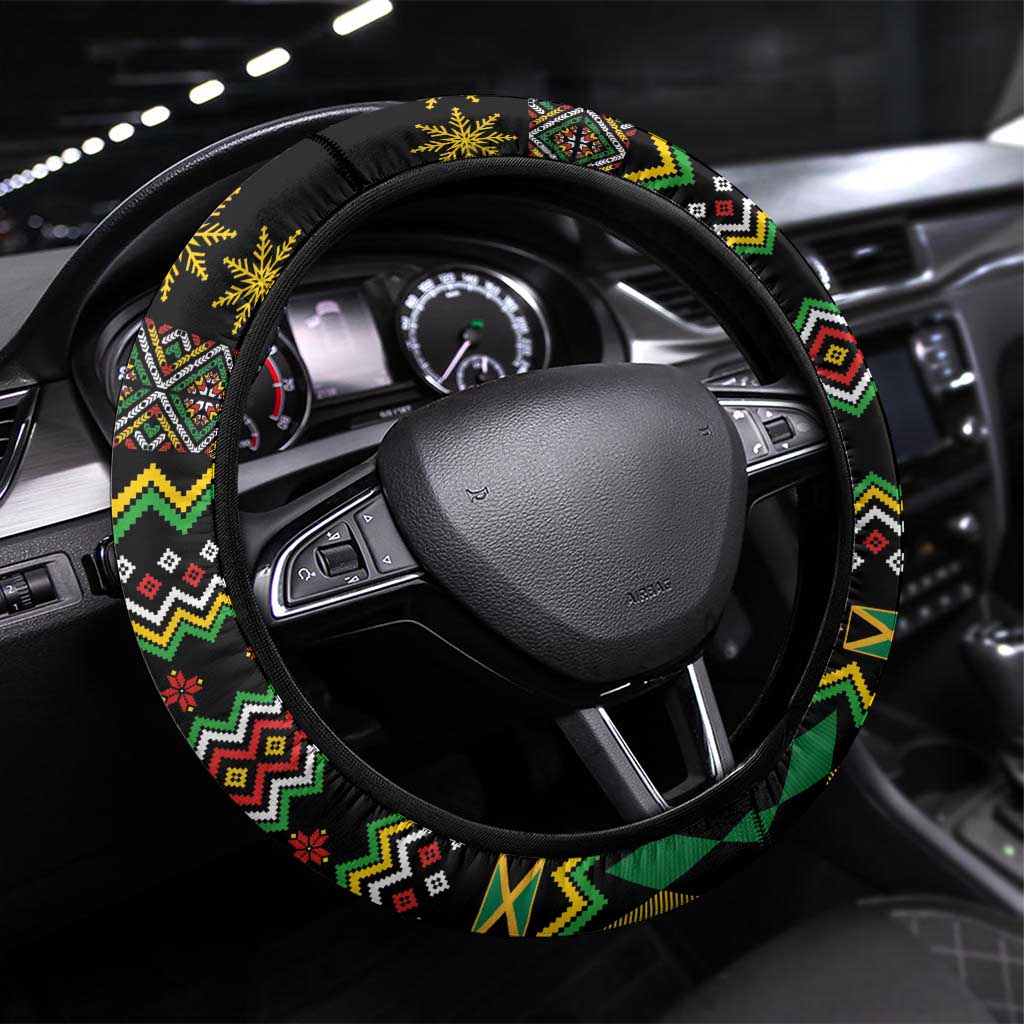 Jamaican Christmas Steering Wheel Cover - Rastafarian Lion with Xmas Elements Reggae Style - Wonder Print Shop