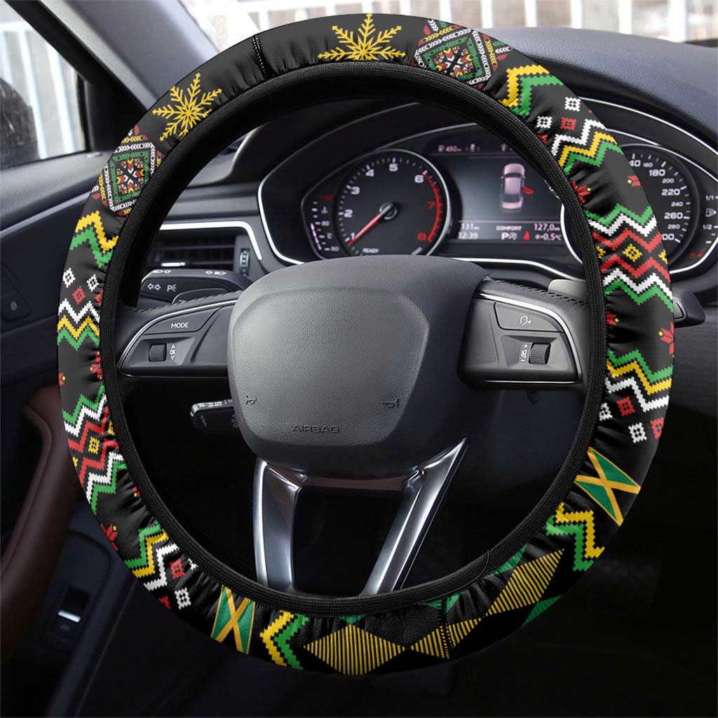 Jamaican Christmas Steering Wheel Cover - Rastafarian Lion with Xmas Elements Reggae Style - Wonder Print Shop