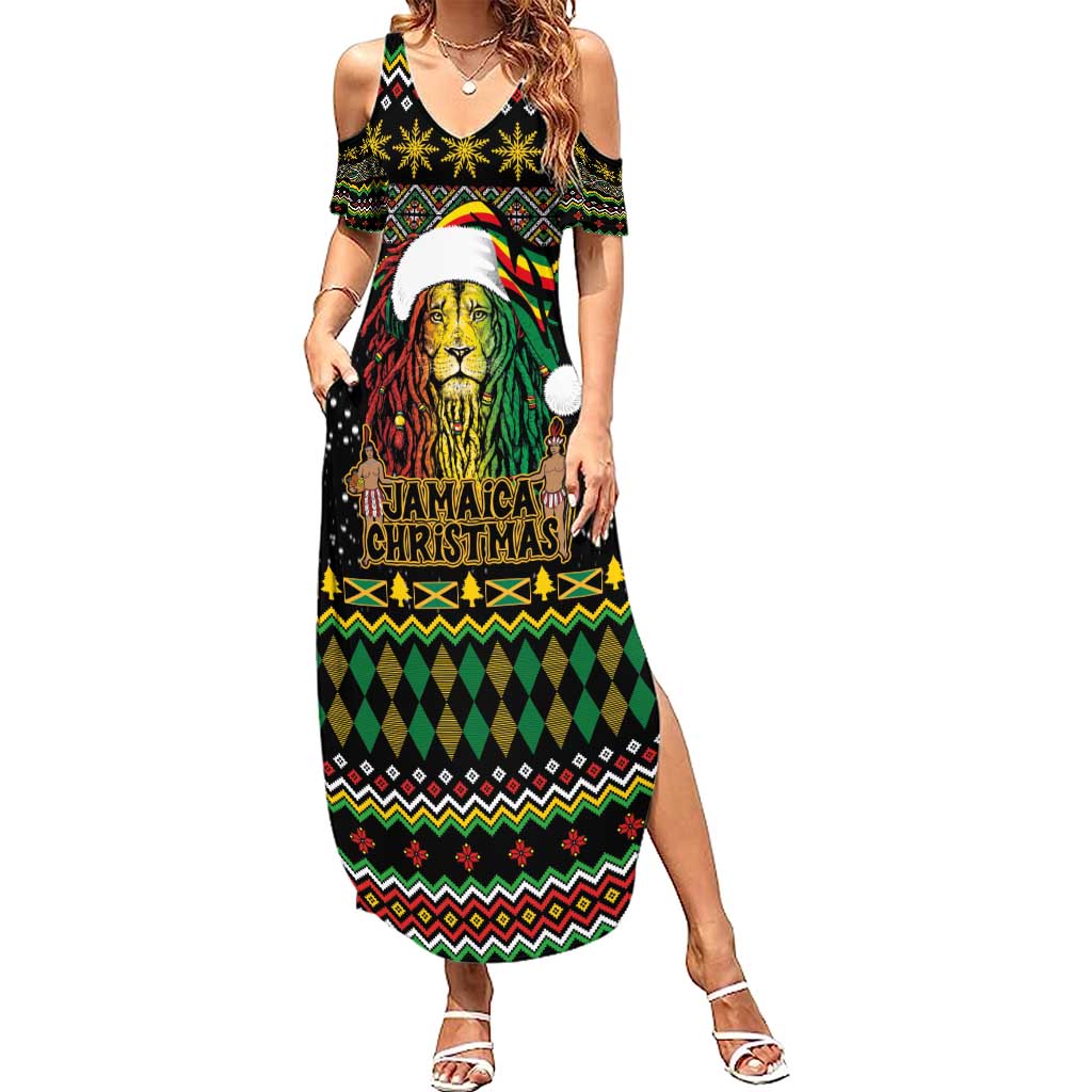 Jamaican Christmas Summer Maxi Dress - Rastafarian Lion with Xmas Elements Reggae Style - Wonder Print Shop