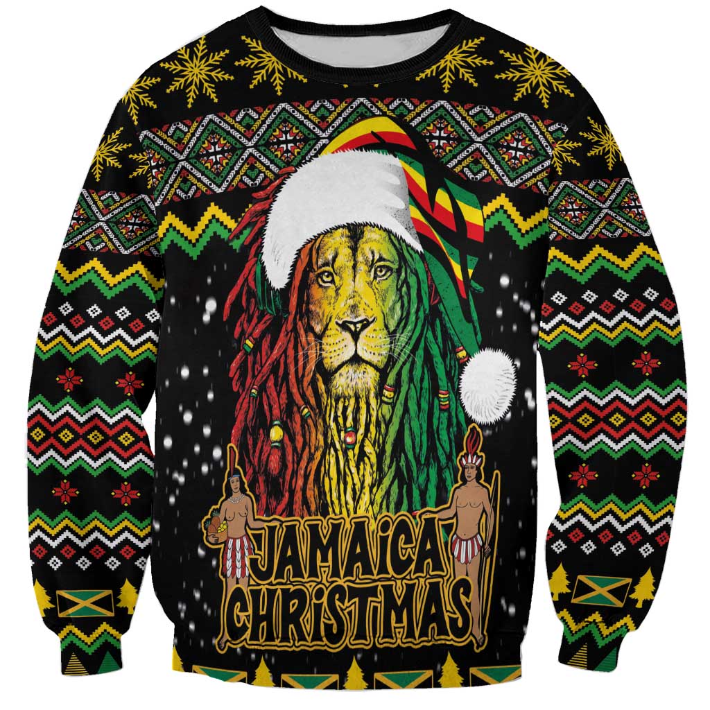 Jamaican Christmas Sweatshirt - Rastafarian Lion with Xmas Elements Reggae Style - Wonder Print Shop