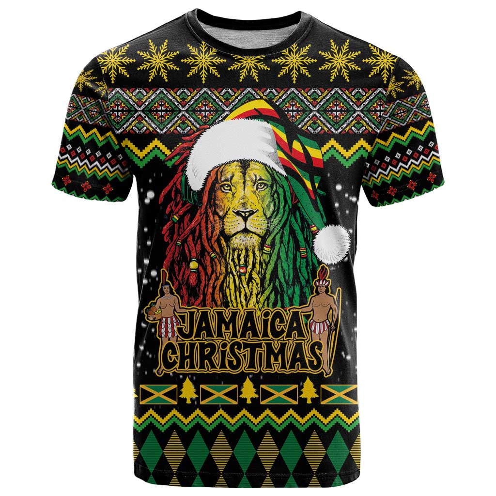 Jamaican Christmas T Shirt - Rastafarian Lion with Xmas Elements Reggae Style - Wonder Print Shop