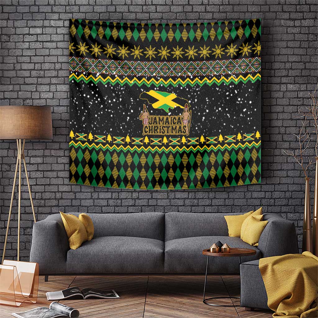 Jamaican Christmas Tapestry - Rastafarian Lion with Xmas Elements Reggae Style - Wonder Print Shop
