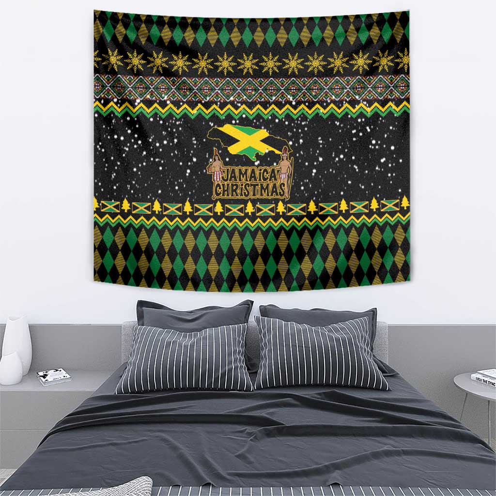 Jamaican Christmas Tapestry - Rastafarian Lion with Xmas Elements Reggae Style - Wonder Print Shop