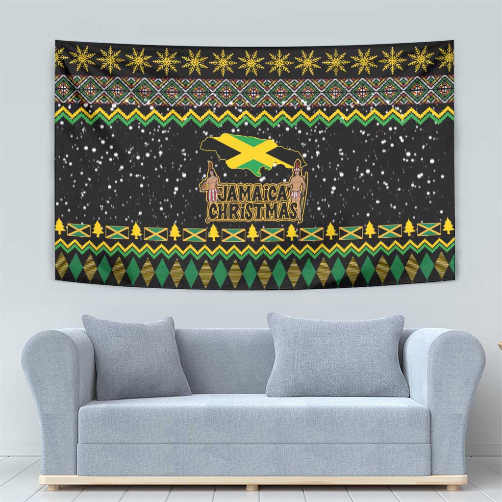 Jamaican Christmas Tapestry - Rastafarian Lion with Xmas Elements Reggae Style - Wonder Print Shop